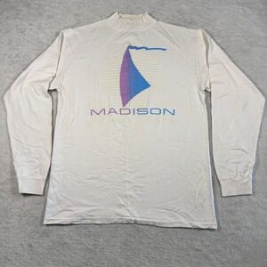Vintage‎ Madison Sailing Mock Neck Long Sleeve T-Shirt XL White 90s Made in USA